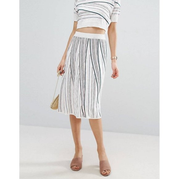 ASOS Co Ord Knitted Skirt in Stripe Cotton Linen Sweater Knit Size 4 - Picture 1 of 11